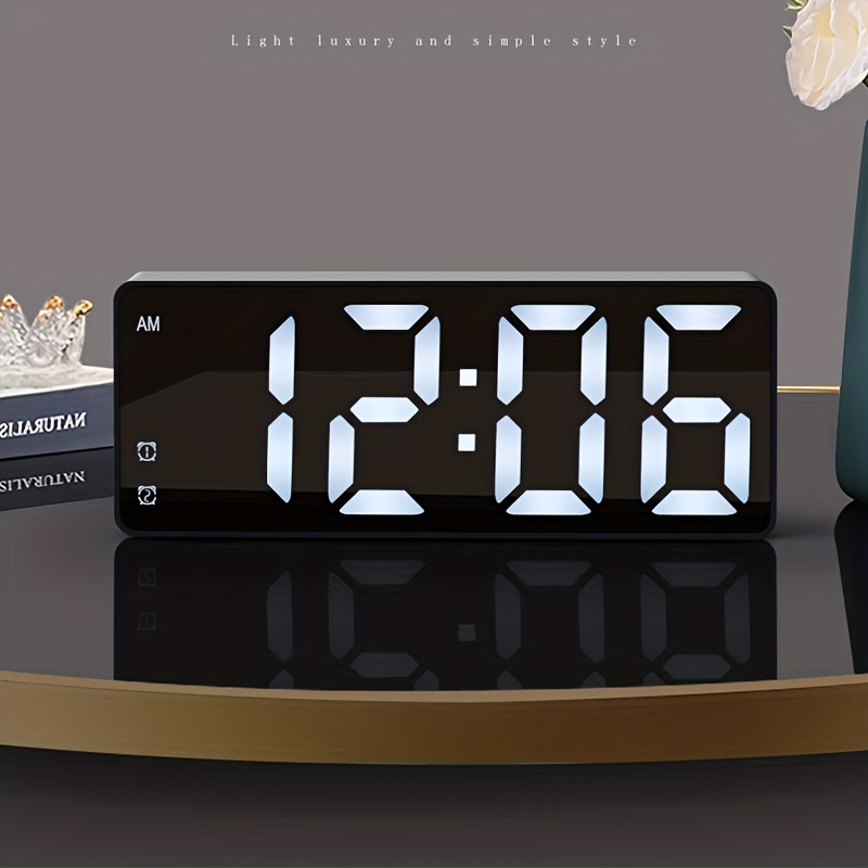 Reloj despertador digital para dormitorios, reloj digital con luz nocturna  0-100% brillo ajustable, espejo de activación de sonido LED, memoria de