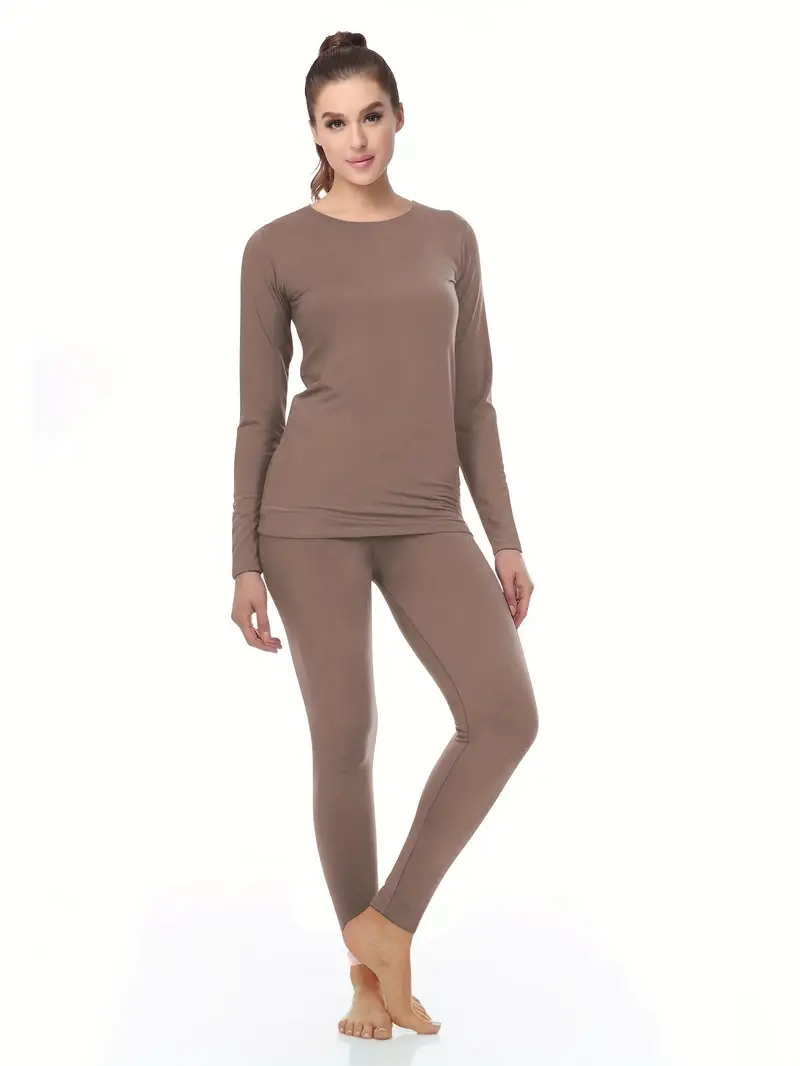 Long Sleeve Thermal Underwear Women Solid Color Fleece Lined