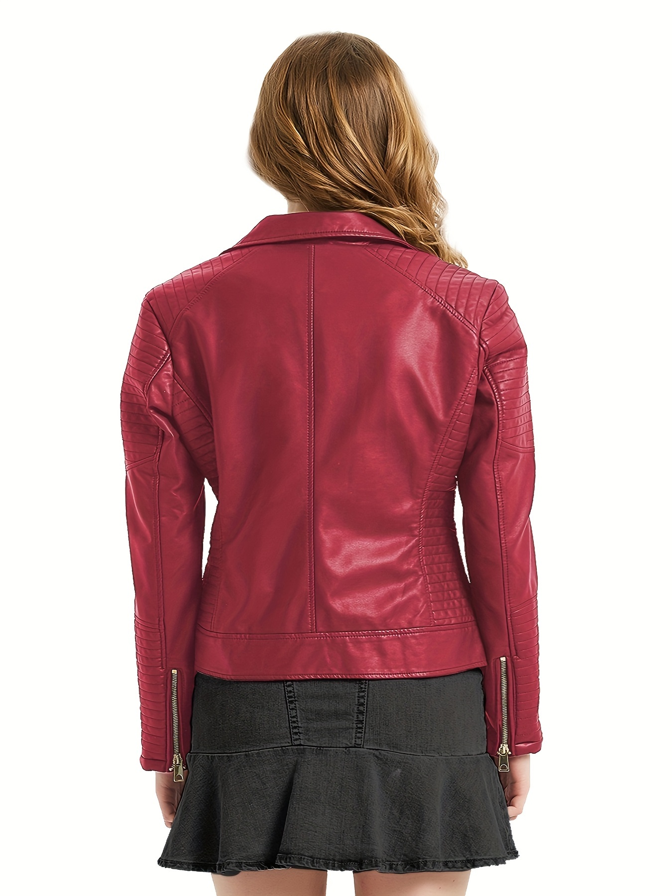 Red Pu Biker Jacket With Zips, Outerwear