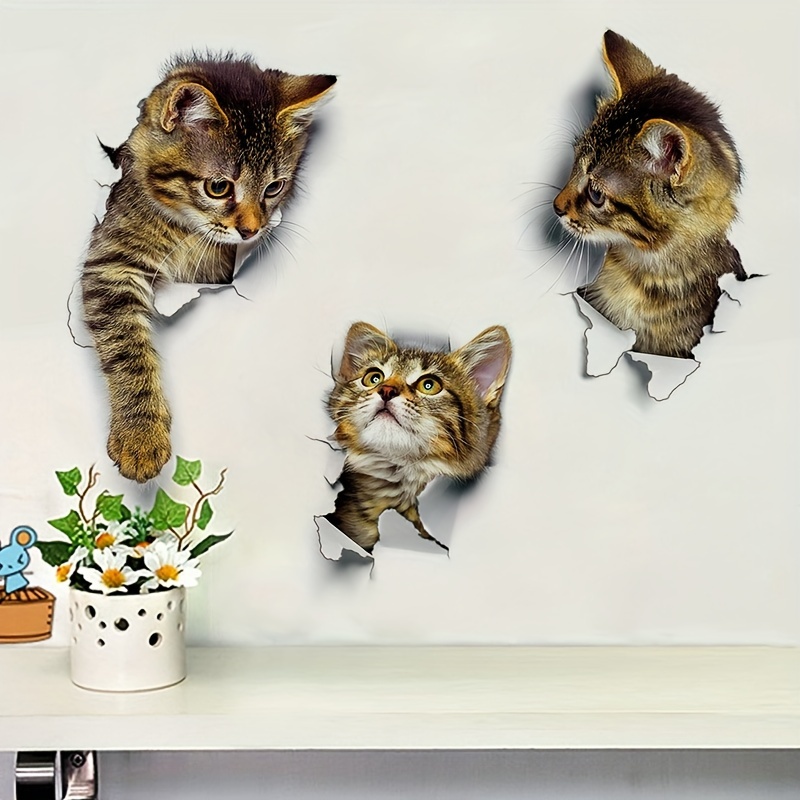 TOPJOWGA Autoaufkleber Lustige Katze, 3 Stück 3D Katze Aufkleber, Katzen  Wandaufkleber, Niedliche Katzenaufkleber, Cartoon Tier Katze Aufkleber