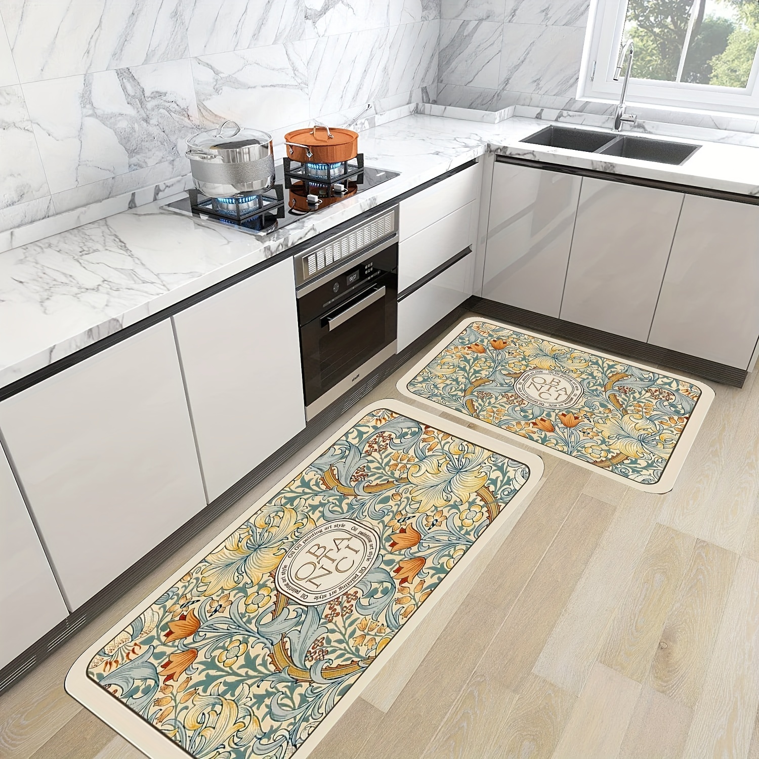 1pc Alfombra De Cocina Con Estampado Floral, Alfombra De Piso