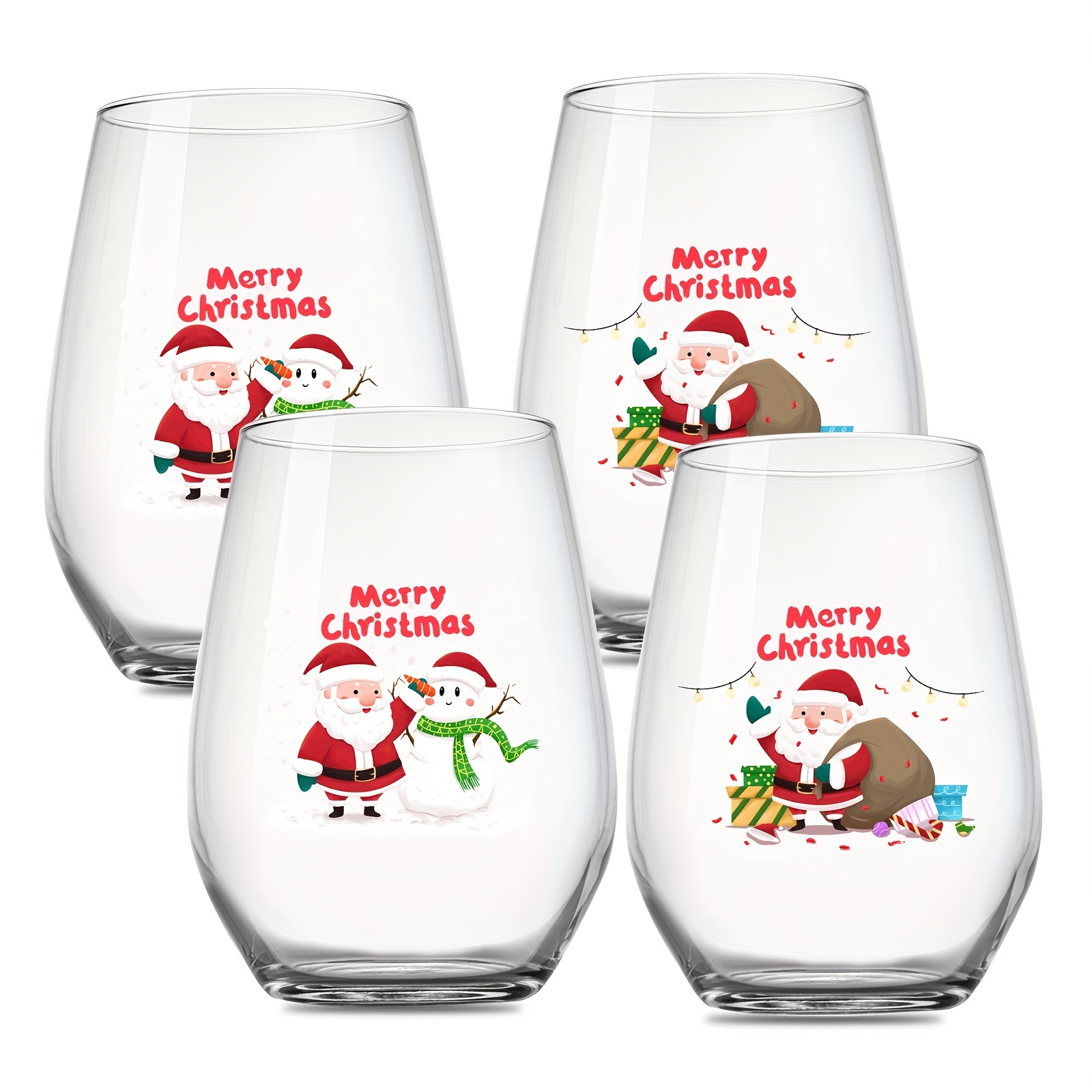 2/4pcs, Christmas Drinking Glasses Set, 15oz Glass Cups, Beer Glasses, Iced  Coffee Glasses, Cute Tumbler Cup, Ideal For Cocktail, Whiskey, Funny Gift