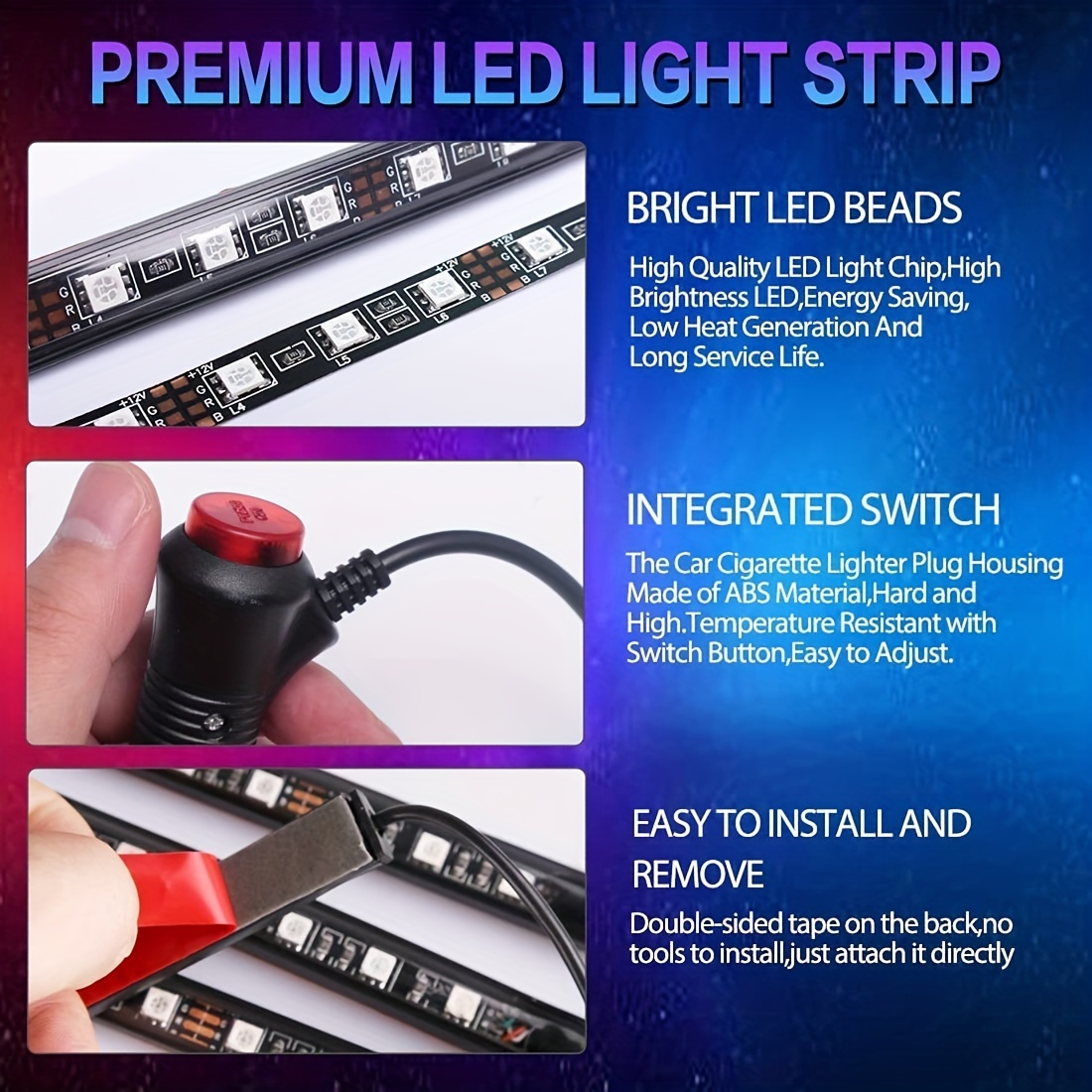 4Pcs 48 LEDs Éclairage Intérieur de Voiture Chargeur de - Temu