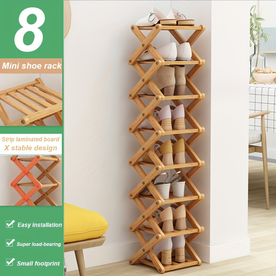 Bamboo Shoe Rack Installation Free Simple Folding Solid Wood Shoe Cabinet -  6 Layers