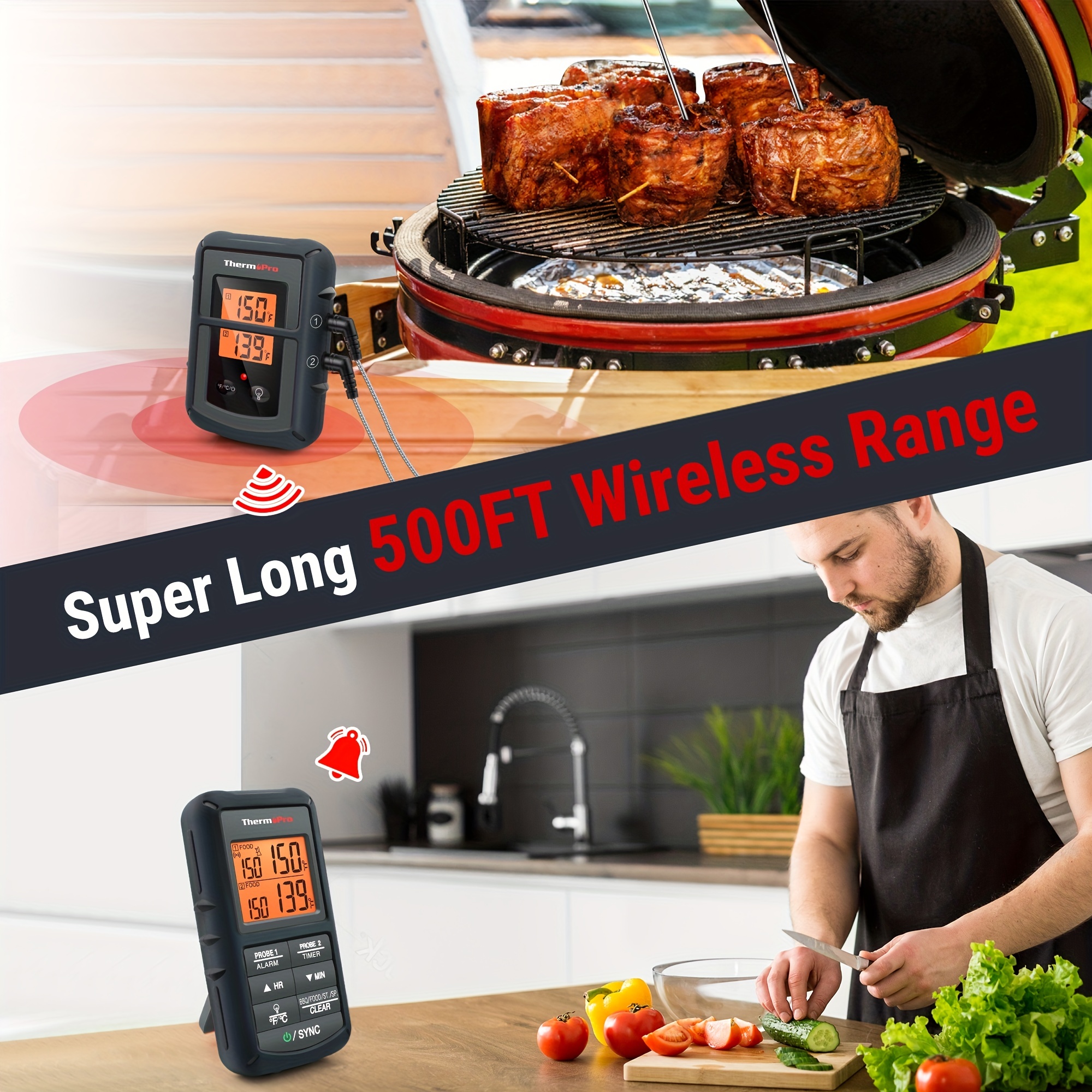 ThermoPro TP07S Wireless Remote Digital Cooking Thermometer for