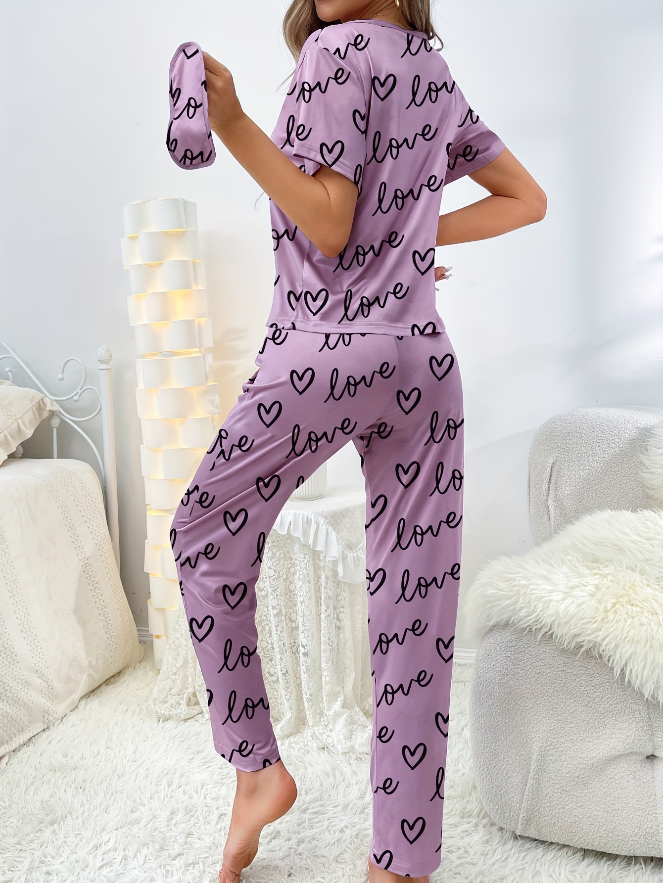Womens Valentine's Day Short Sleeve Love Letter Print Modal Pajamas