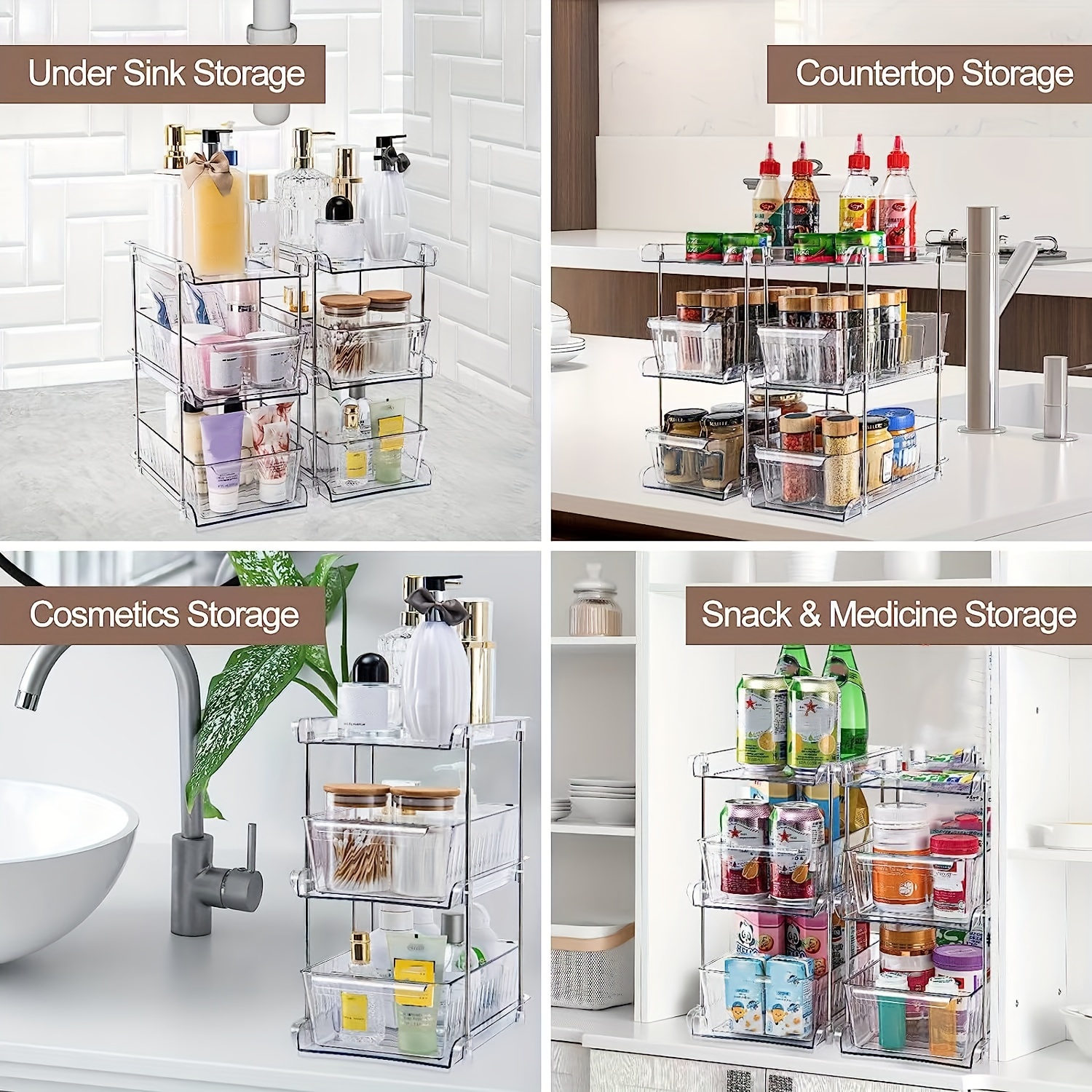 2 Sets of 2-Tier Multi-Purpose Bathroom Cabinet Under Sink Organizers and  Storage, Pull Out Medicine Cabinet Organizer - AliExpress