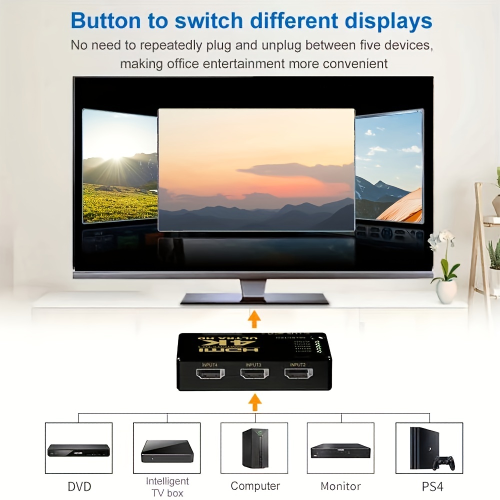 4k 2k 5x1 Splitter Cable 1080p Video Switcher Adapter 5 Input 1 Output Port  Hub Xbox Ps4 Dvd Hdtv Pc - Smart Home - Temu