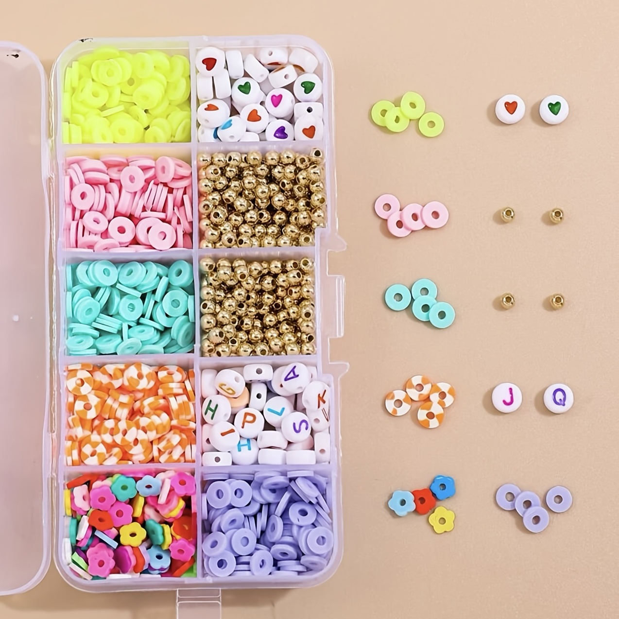 1 Box DIY Jewelry Making Kit With Polymer Clay Beads Mixed * Beads & Flat  Round Heart & Letter Pattern Beads For Jewelry Making DIY Craftings