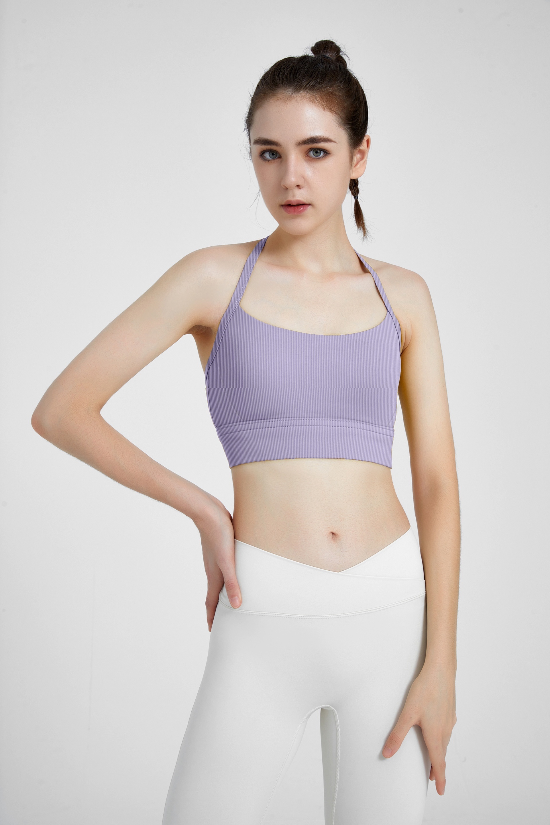 Solid Color Halter Neck Sports Bra High Stretch Running Yoga - Temu