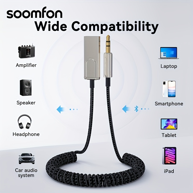 USB Bluetooth-compatible 5.0 Adapter Audio Cable for Car AUX Receiver  Speaker