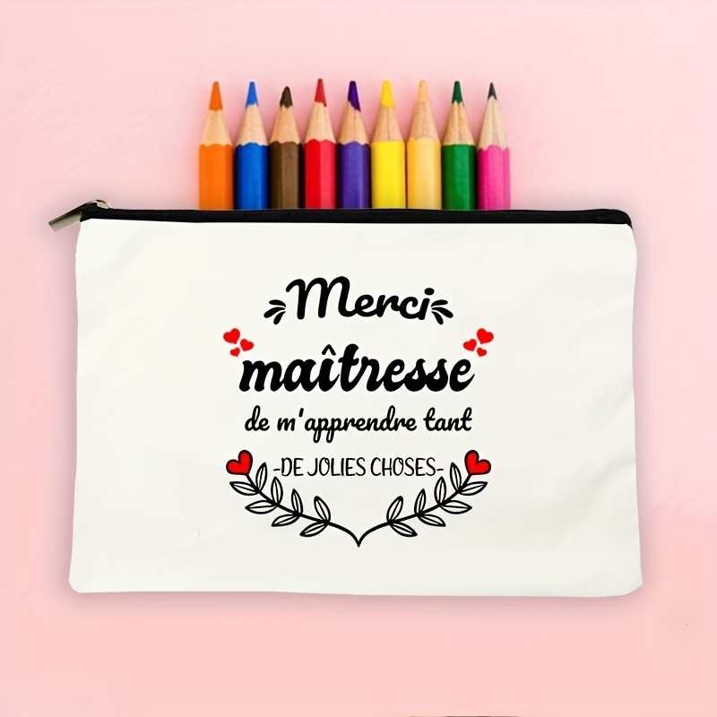 

Thank The Teacher French Print Pencil Case School Stationery Supplies Roomy Storage Bag Travel Wash Pouch Teacher Gifts