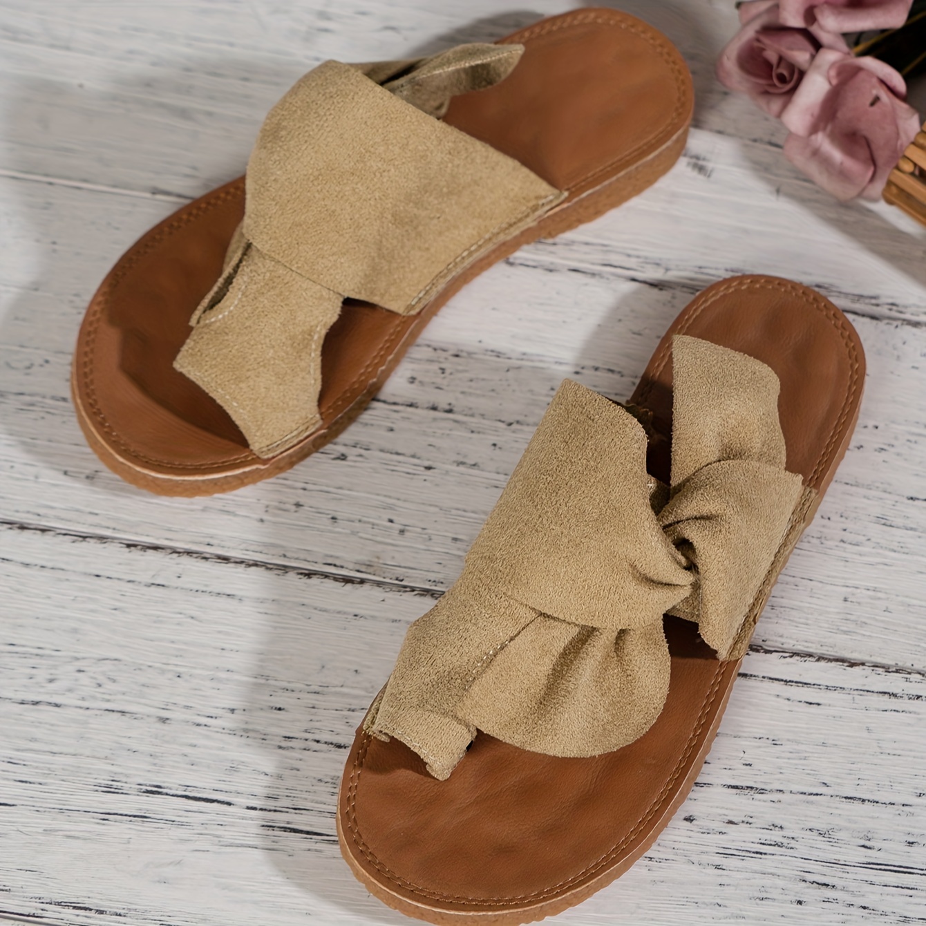 Women's Solid Color Slide Sandals, Casual Faux Fur Decor Flat Summer Shoes,  Lightweight Slide Sandals - Temu United Arab Emirates