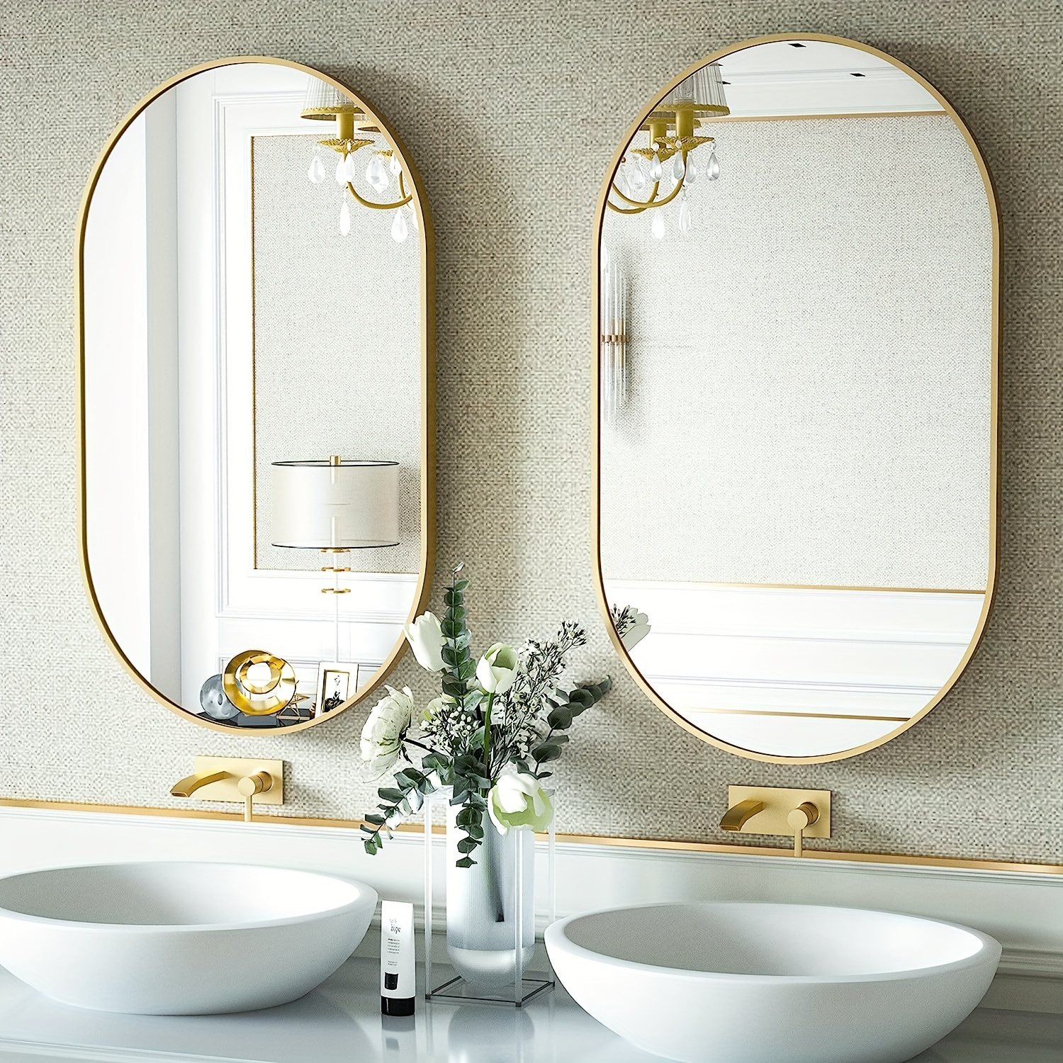Espejo de pared para baño vertical y horizontal Espejo colgante rectangular  con marco de madera dorado