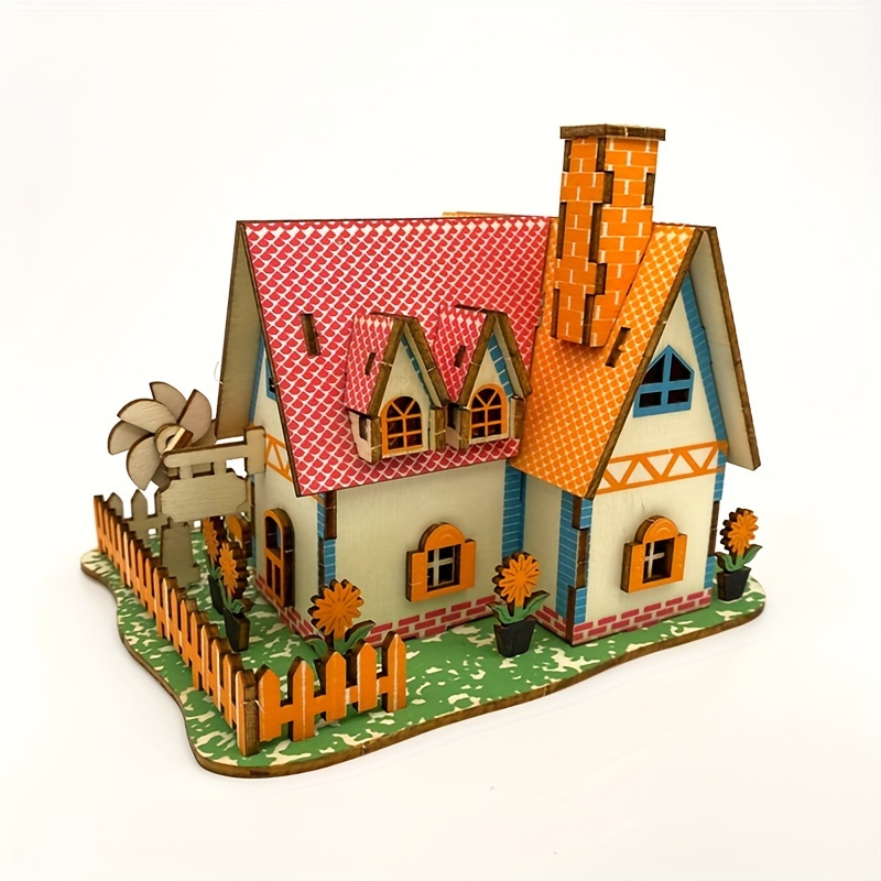 Wooden 3d Puzzle cottages Building Models Puzzle Kits - Temu