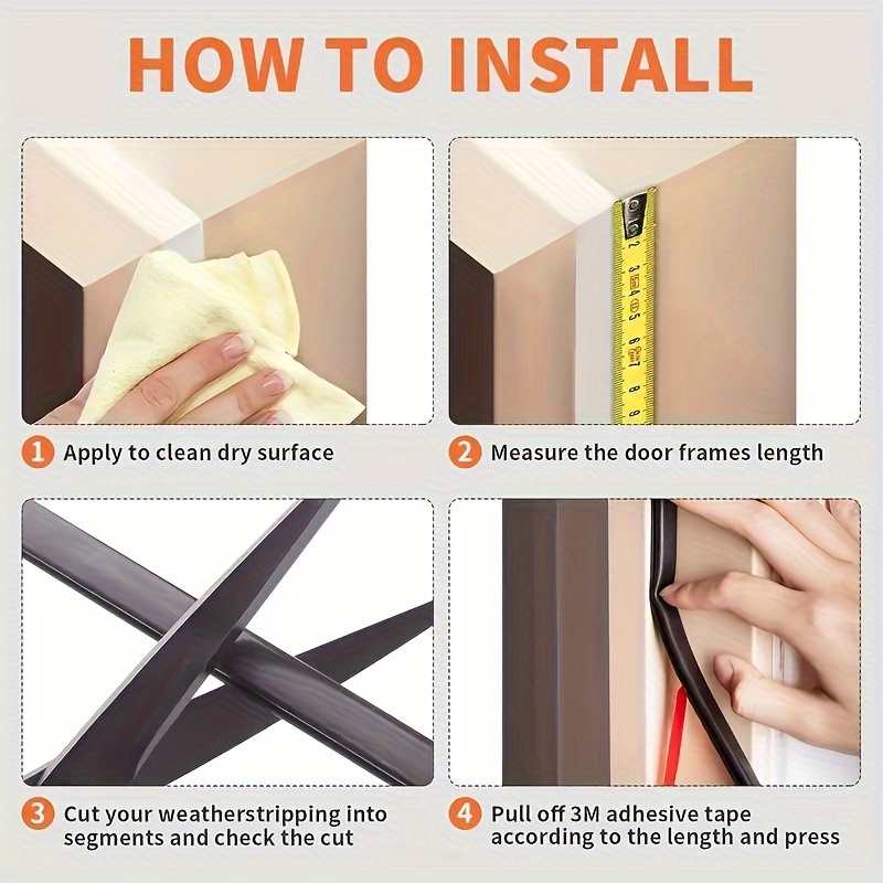D-Shape Door Weather Stripping, Self-Adhesive Backing, Soundproofing Seal Strip