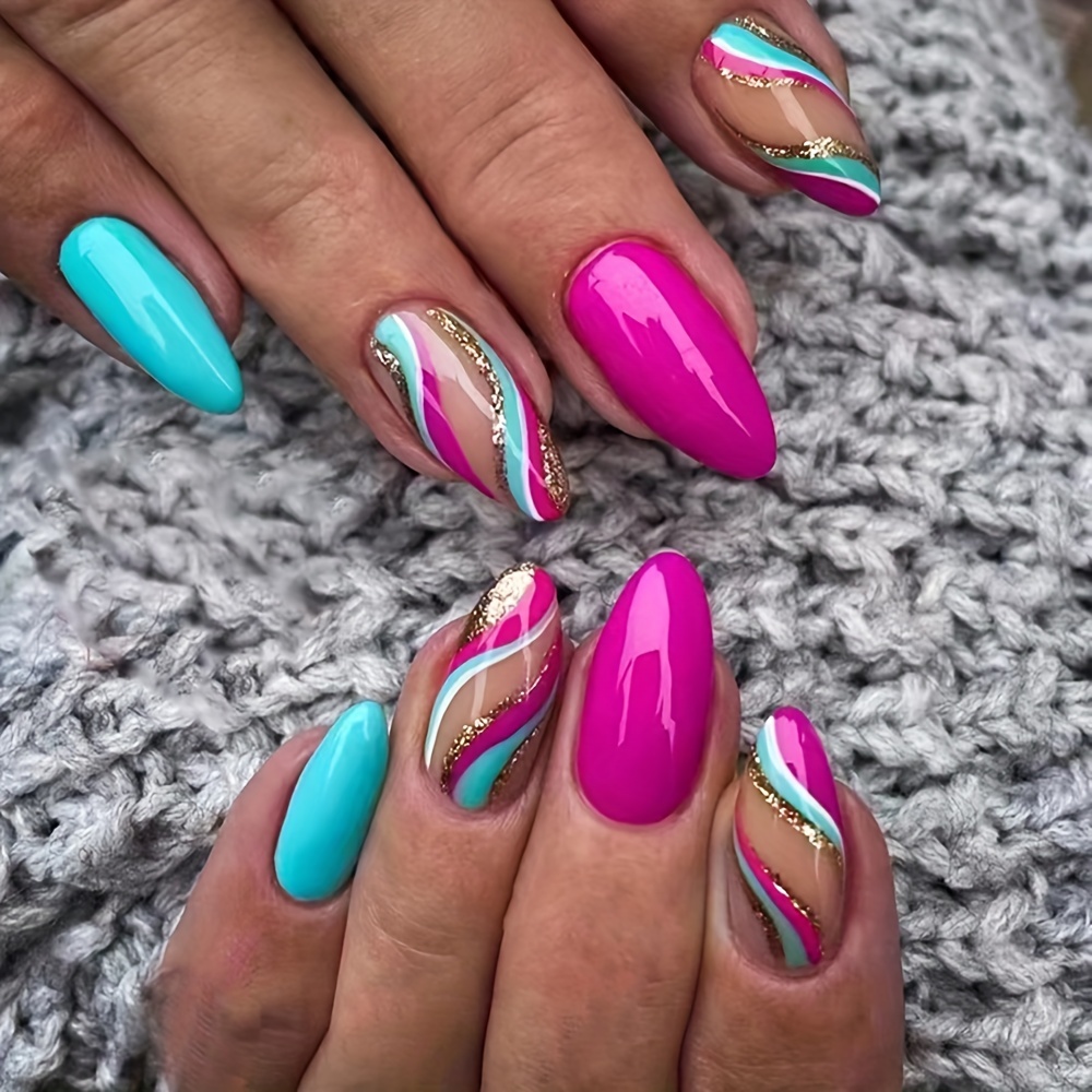 Gradient Almond Press On Nails Glossy Medium False Nails