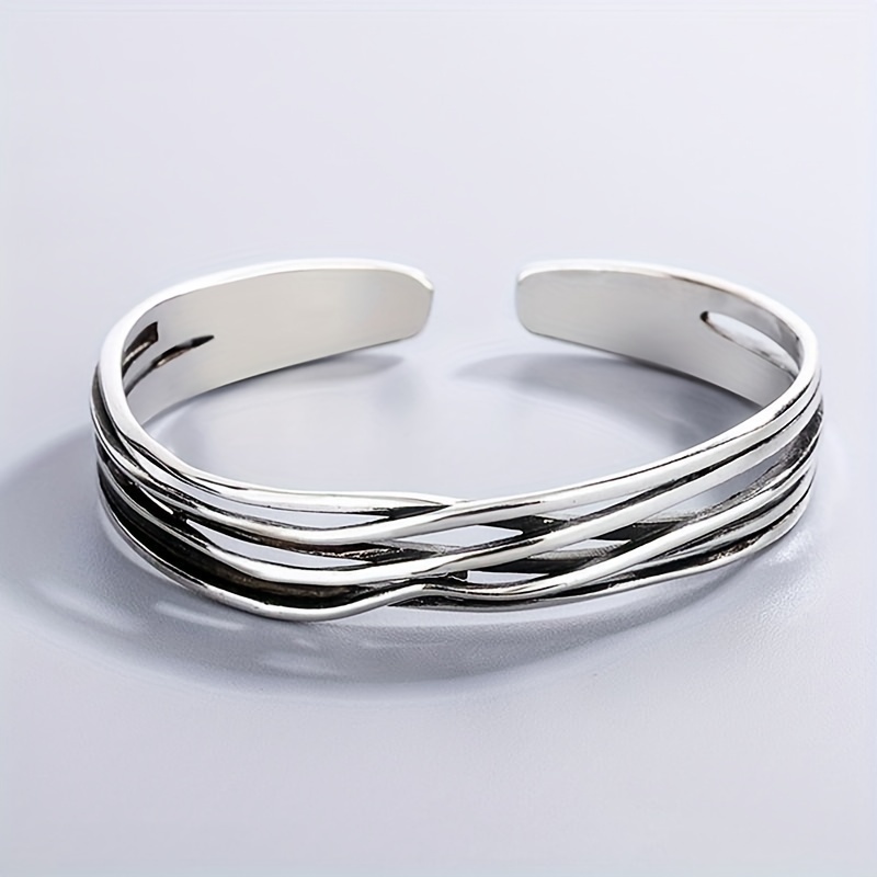 Men's Classic Silver Curved Branch Open Bracelet