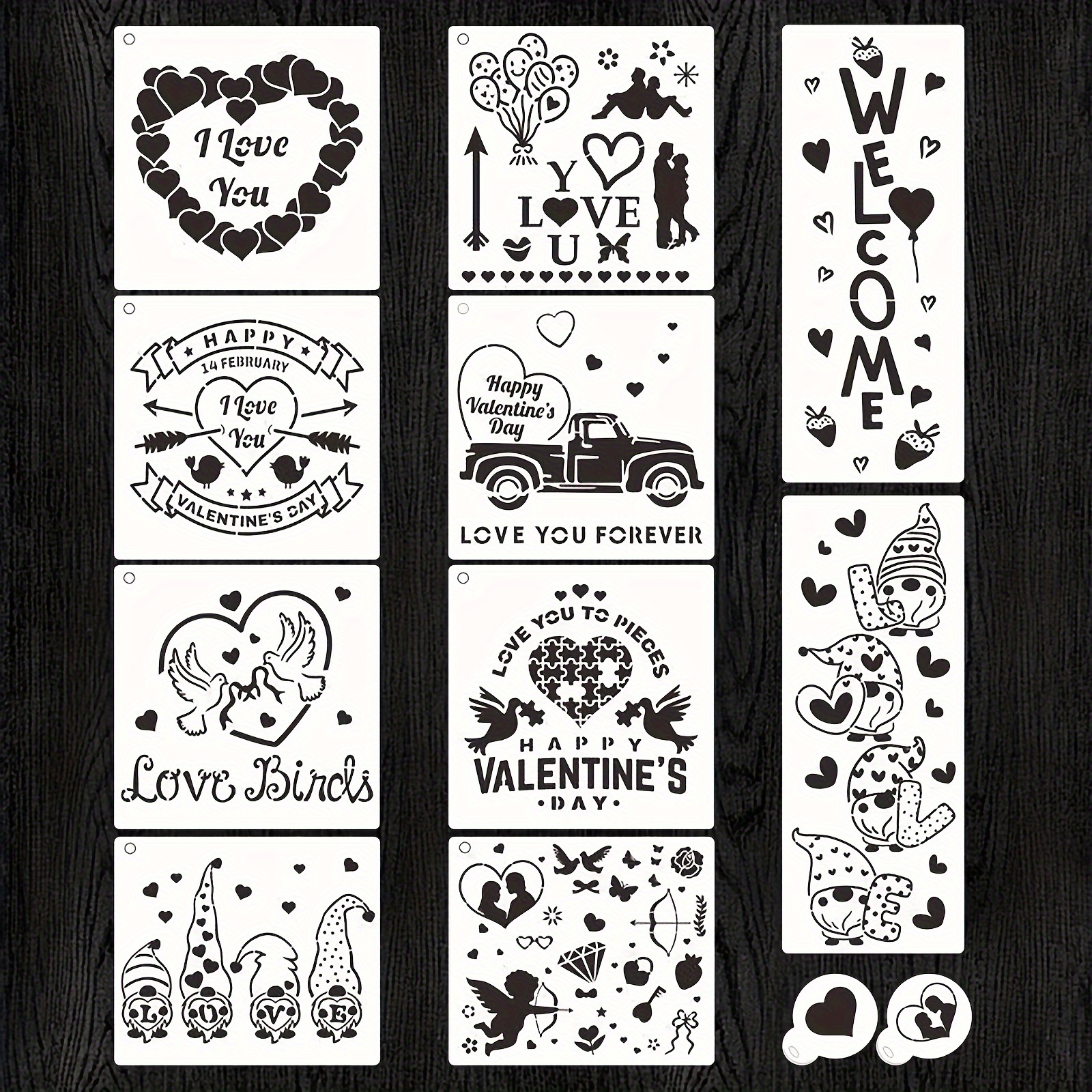 Stencils for Painting on Wood, 7 Word Paint Stencils & 6 Mandala Hearts 