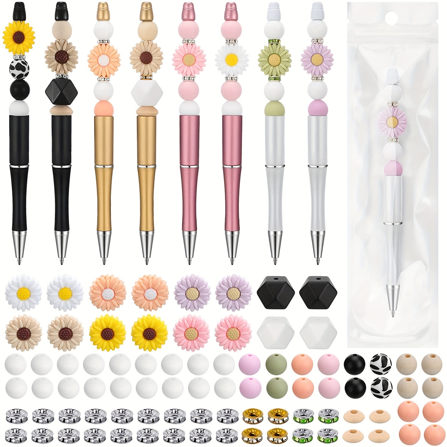 10 Pcs Valentine's Day Beadable Pen Assorted Bead Pen and 40 Pcs Multicolor  Beads Crystal Spacer Beads DIY Bead Ballpoint Pen Black Ink Ball Pen for