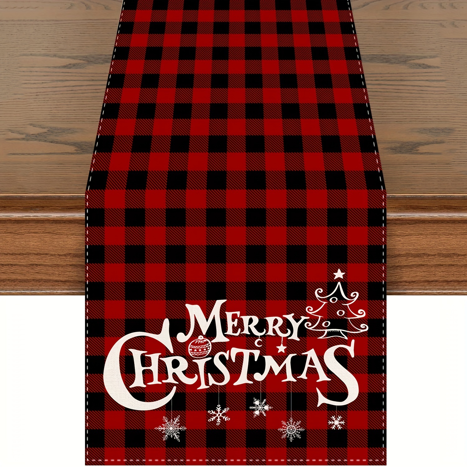 Black and White Gingham Christmas Table Runner Buffalo Check Plaid Xmas  Decoration Holiday Home Kitchen Decor (13 x 72)