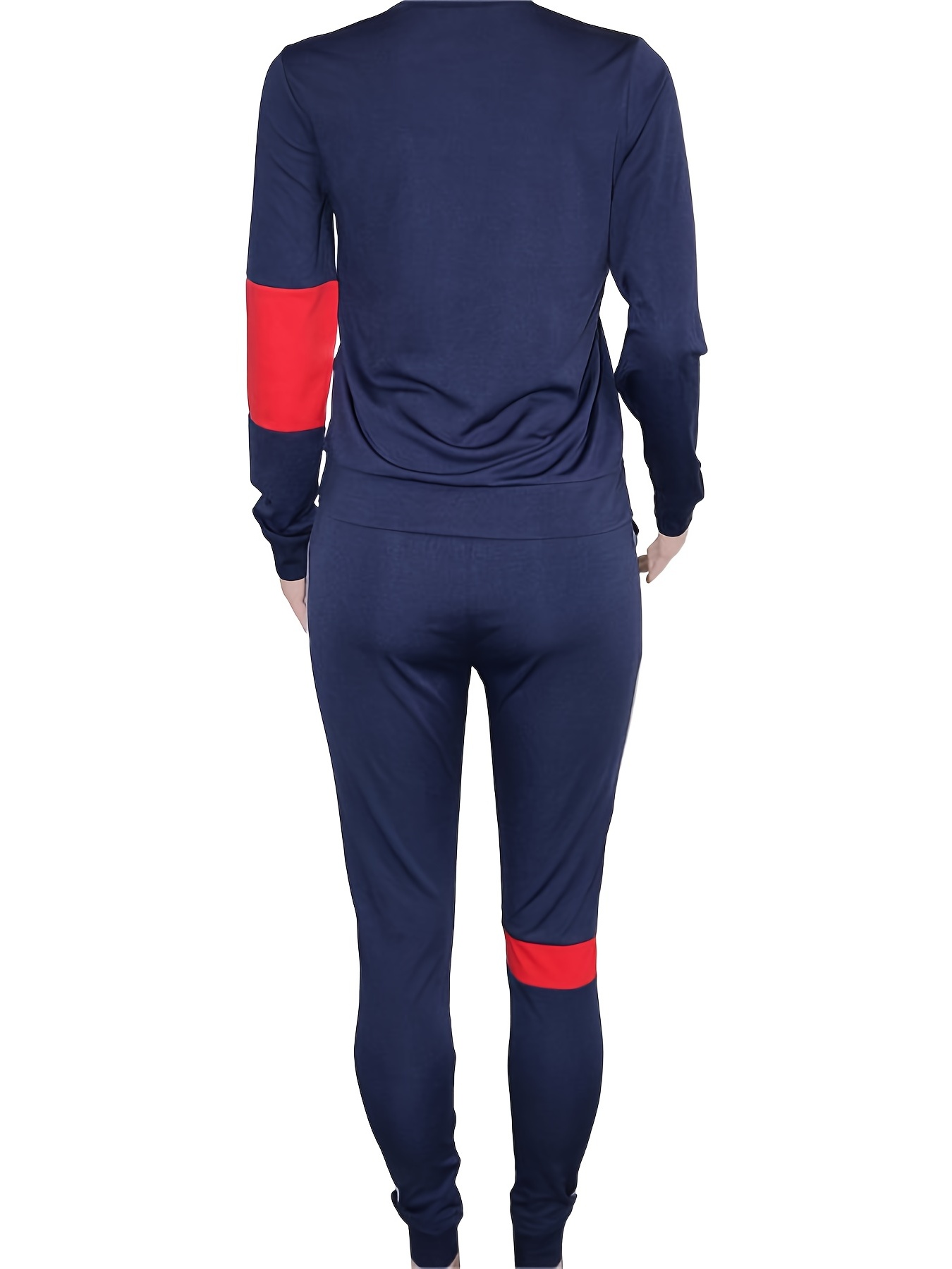 Contrast Panel Long Sleeve Sweatshirt & Sweatpants Set Plus Size