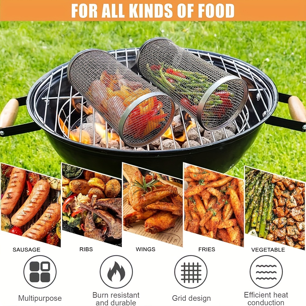 Portable Bbq Grill Cage Stainless Steel Round Rolling Grill Grill