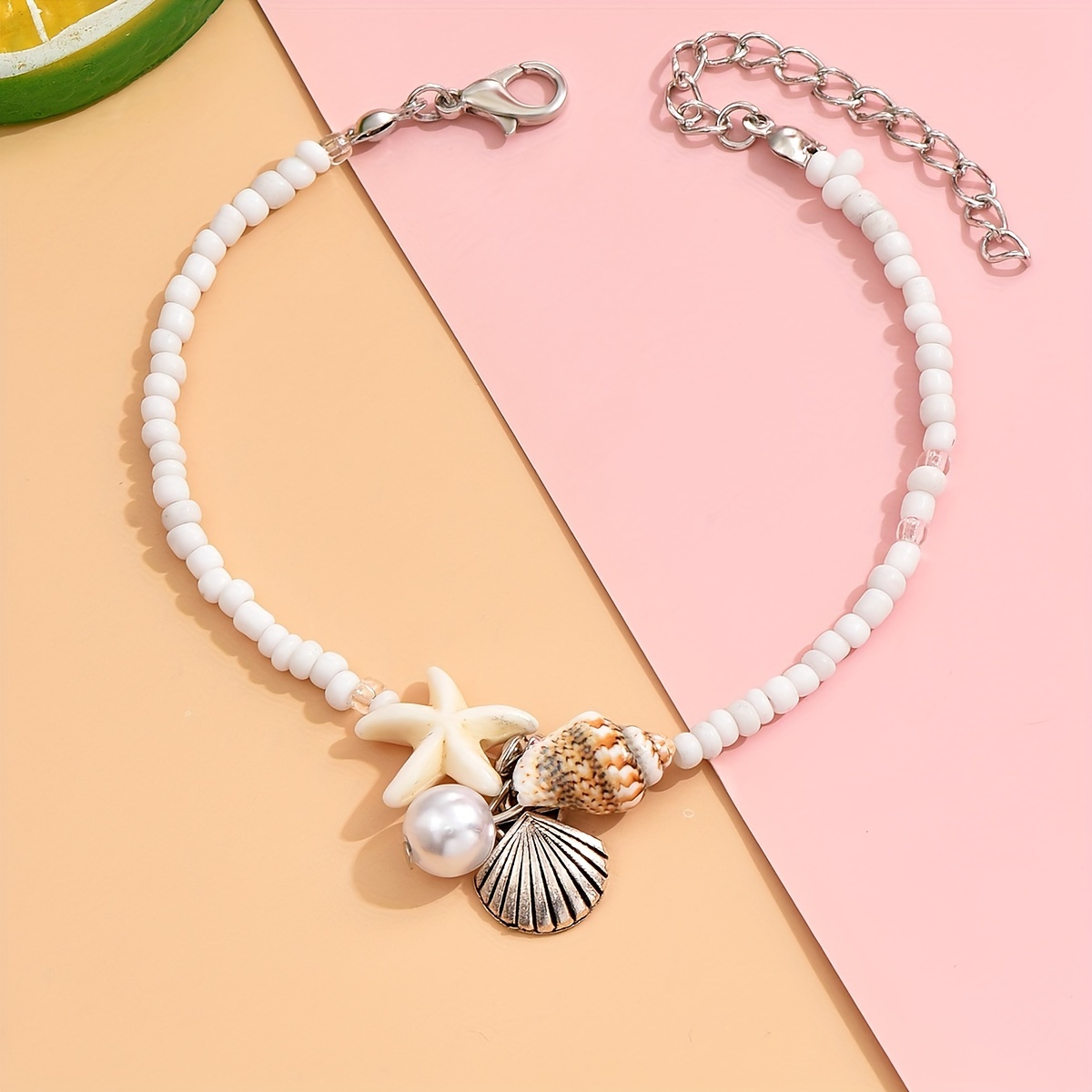Temu 1pc Men's Boho Ocean Beach Vacation Series Natural Stone String Millet Beads Fashion Starfish Conch Beaded Shell Braided Adjustable Anklet Bracelet