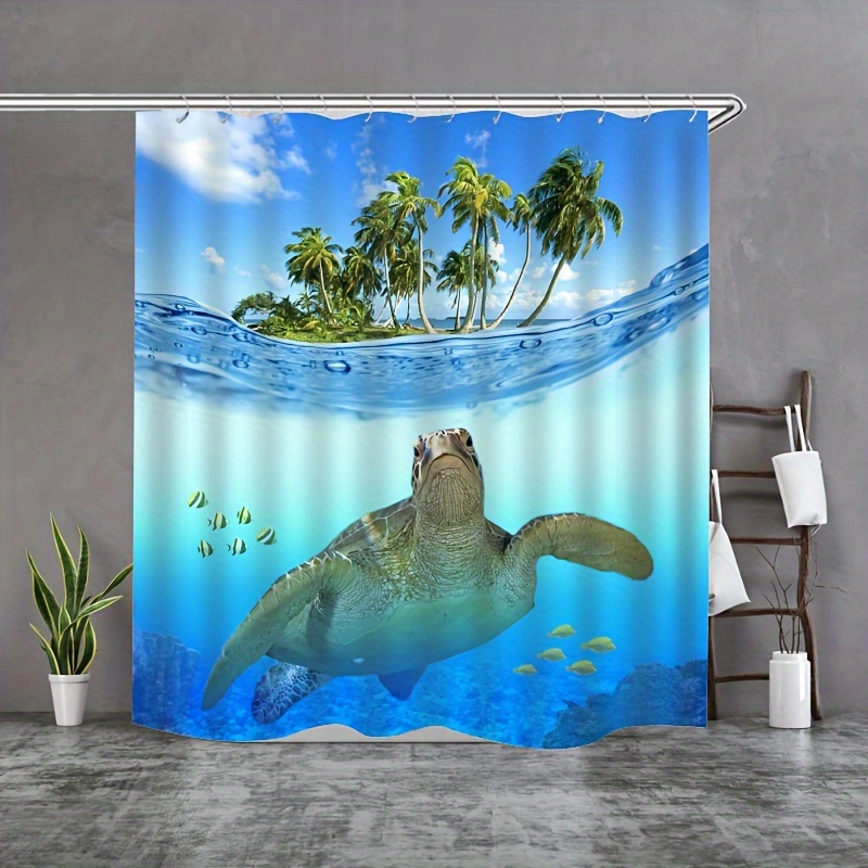 Sea Turtle Octopus Shower Curtain Blue Teal Waterproof - Temu Canada