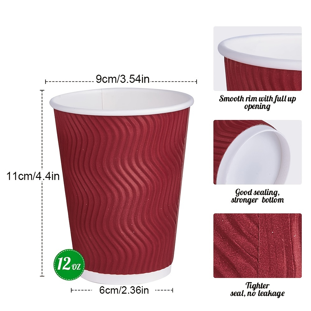 6 oz Red Coffee Ripple Paper Cups - Rippled Paper Cups for Coffee Tea and  cold Drinks