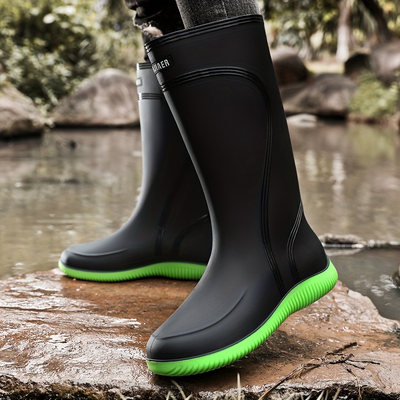 Mens Trendy Knee High Rain Boots Comfy Non Slip Solid Waterproof