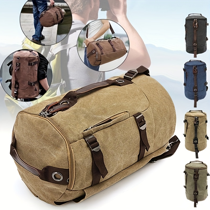 1pc New Travel Mountaineering Men's Bag Portable One Shoulder Double Shoulder Canvas Sports Drum Backpack Computer Bag Schoolbag
