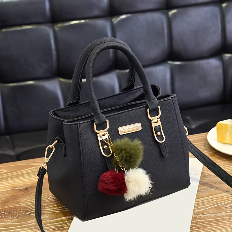 Image of Fashionable And Versatile Single-shoulder Small Bag With Double Layers, Large Capacity, Pom-pom, Suitable For Hand Carrying Or Crossbody For Women