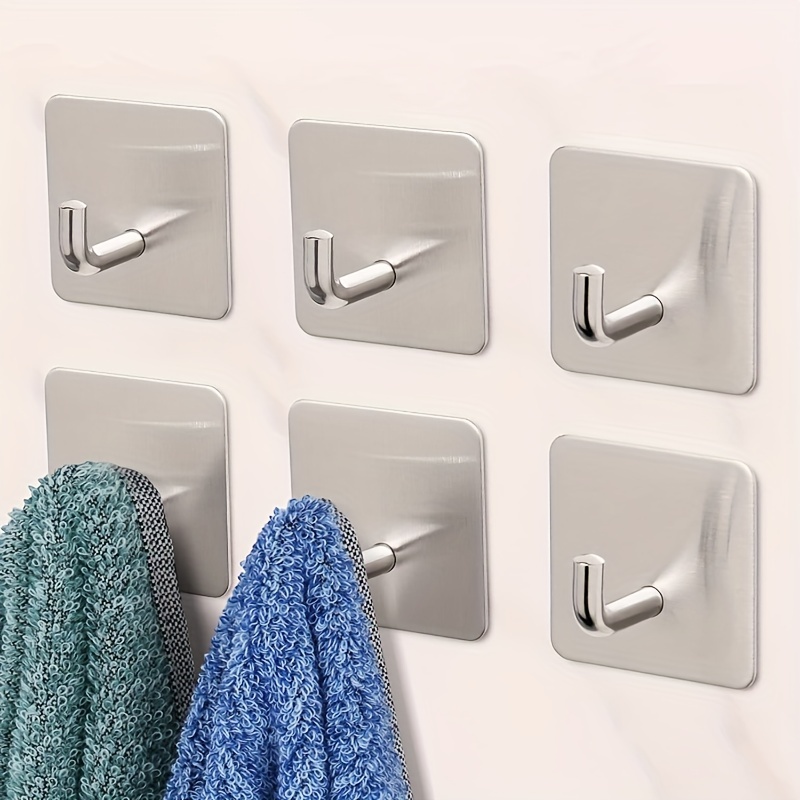  6 ganchos adhesivos resistentes para colgar en la pared,  ganchos para toallas de ducha, ganchos de puerta, ganchos de acero  inoxidable impermeables para toallas, ganchos adhesivos para colgar ganchos  adhesivos de
