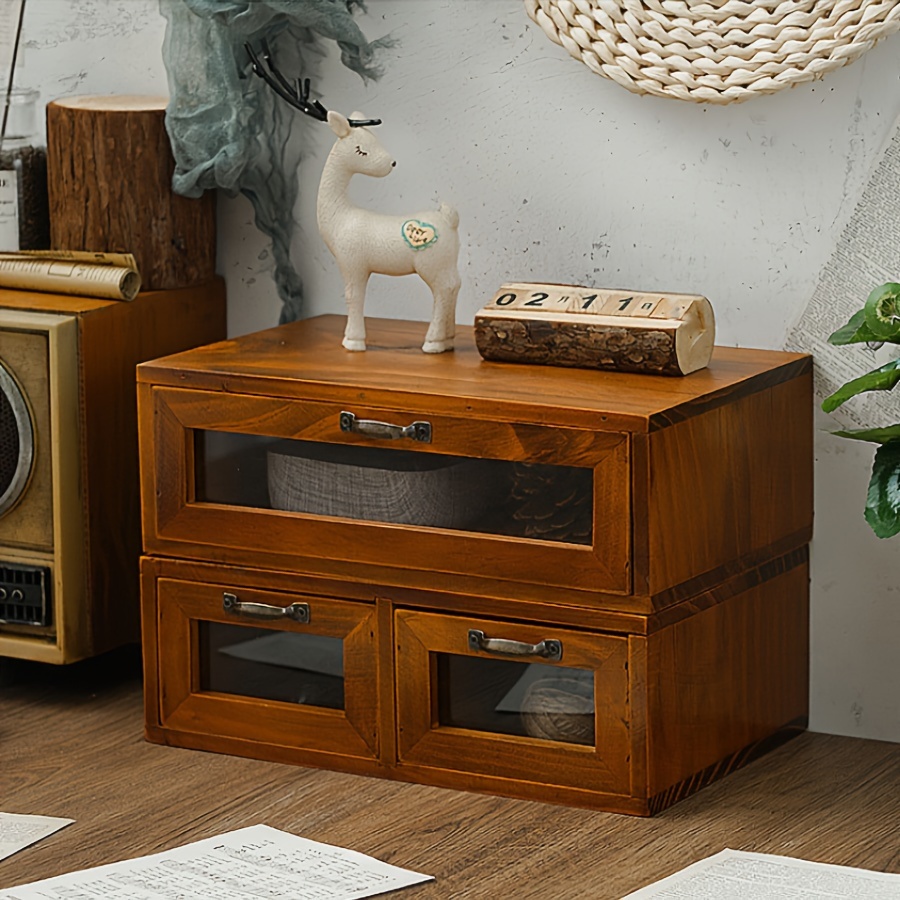 Vintage Wooden Storage Drawer Office Desktop Storage Box - Temu
