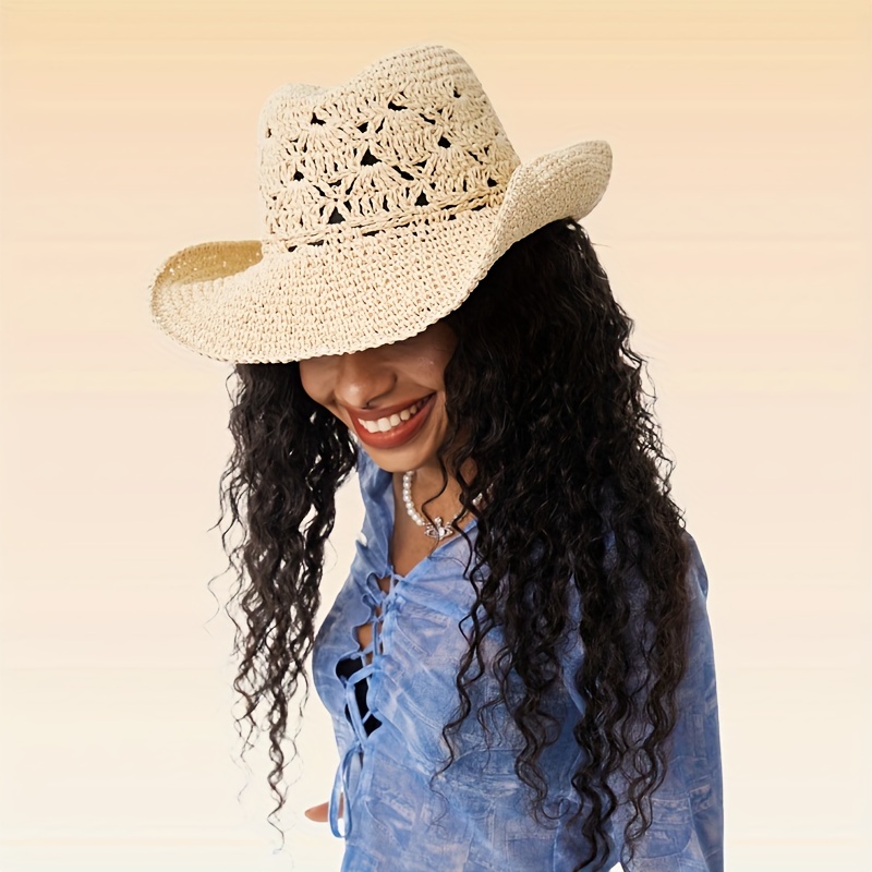 Straw Cowboy Hat Western Hats for Women Cowgirl Sun Beach Hat