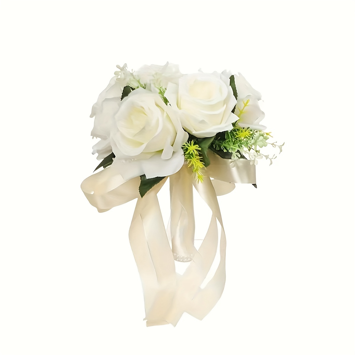 Image of Wedding Bouquets For Bride Bridesmaid Simulation Flowers For Bride Artificial Wedding Decorative Flowers Hand Holding Fake Bouquet Wedding Decoration，artificial Roses Flowers Wedding Decoration