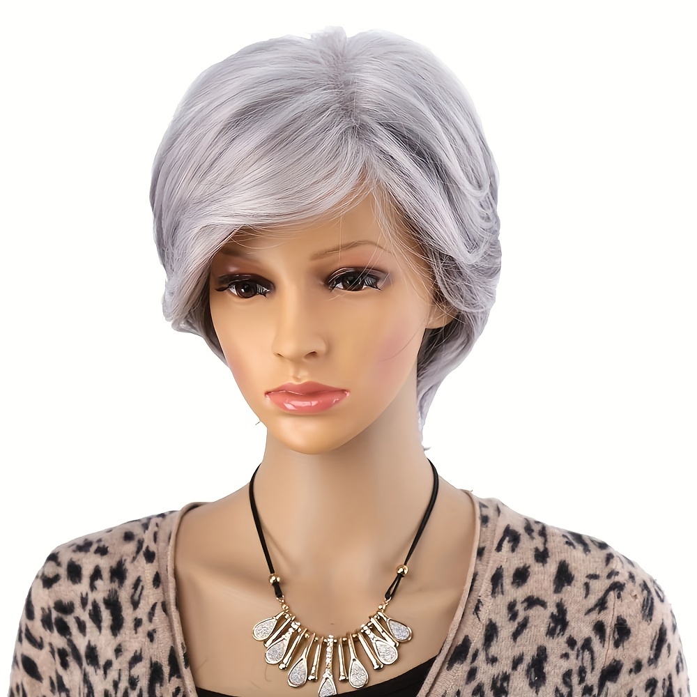 Ombre Gray Short Curly Pixie Cut Layered Synthetic Wig With Temu