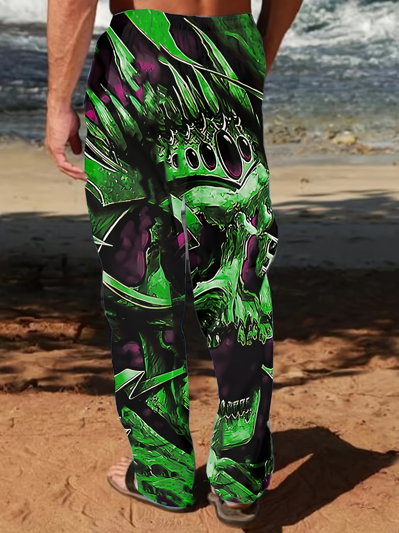*'s Casual Skull Print Joggers Comfy Polyester, Machine Washable with  Pockets, Straight-*
