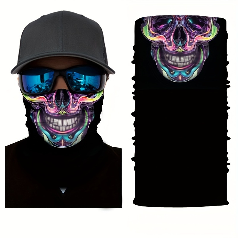 S12 Party Skull Print Face Mask, Men's Outdoor Cycling 3D Bandana Ski Magic Cold Protection Universal Scarf for All,Temu