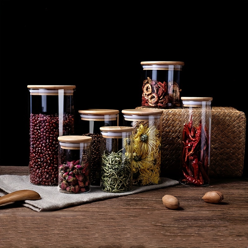 7 Piece Glass Storage Jars With Bamboo Lid