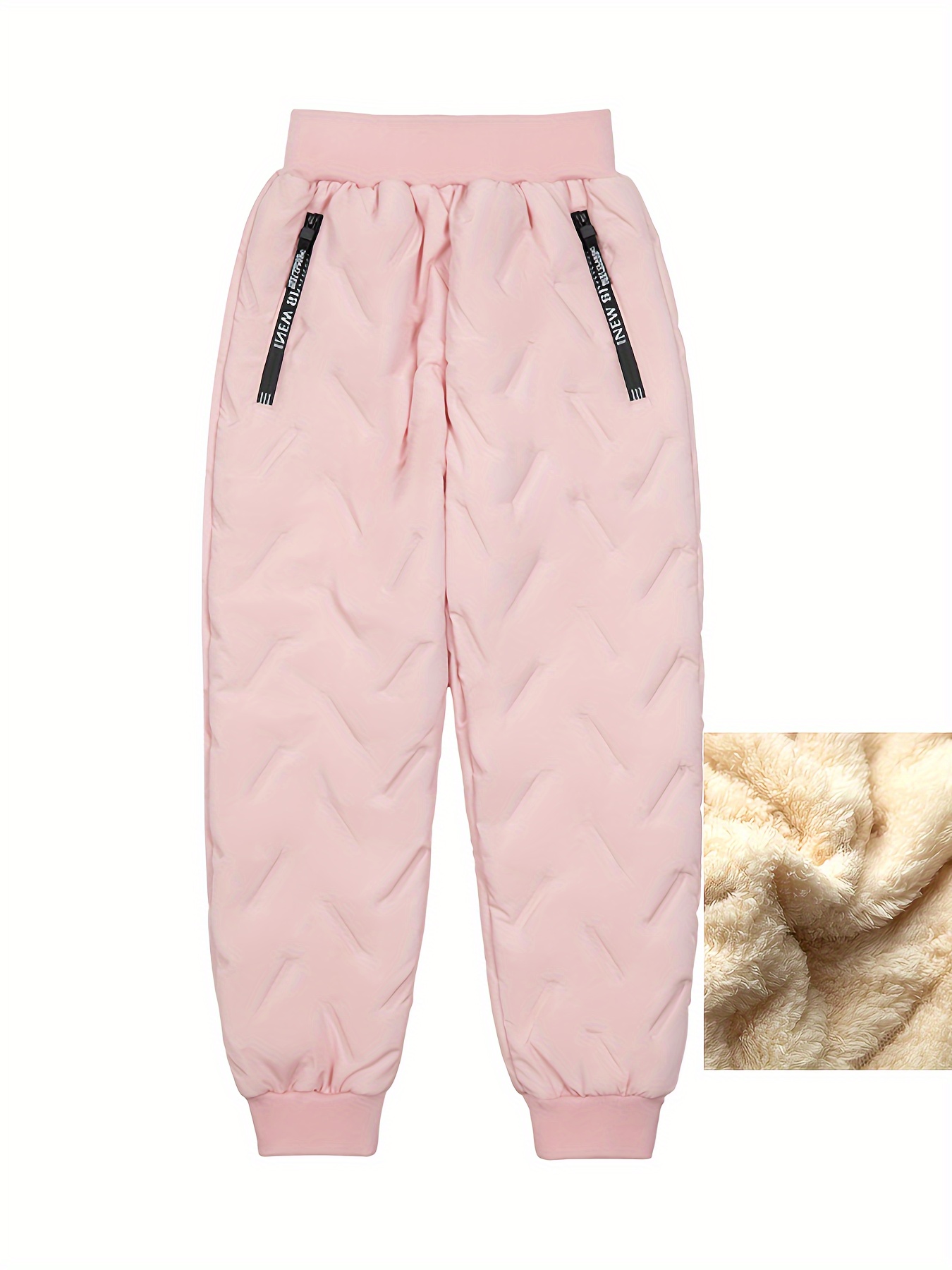 Kid's Fleece Lining Quilted Pants Thermal Elastic Waist - Temu