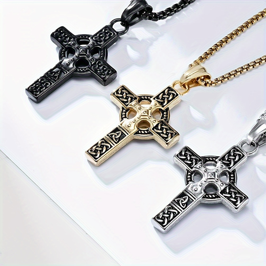 

1pc Stainless Steel Celtic Knot Cross Pendent Necklace For Men Women