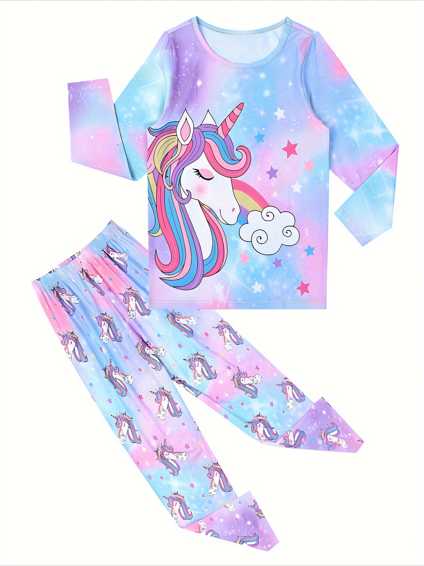 Pijamas Niños Patrón Unicornio 2 Piezas Conjunto Pantalones - Temu