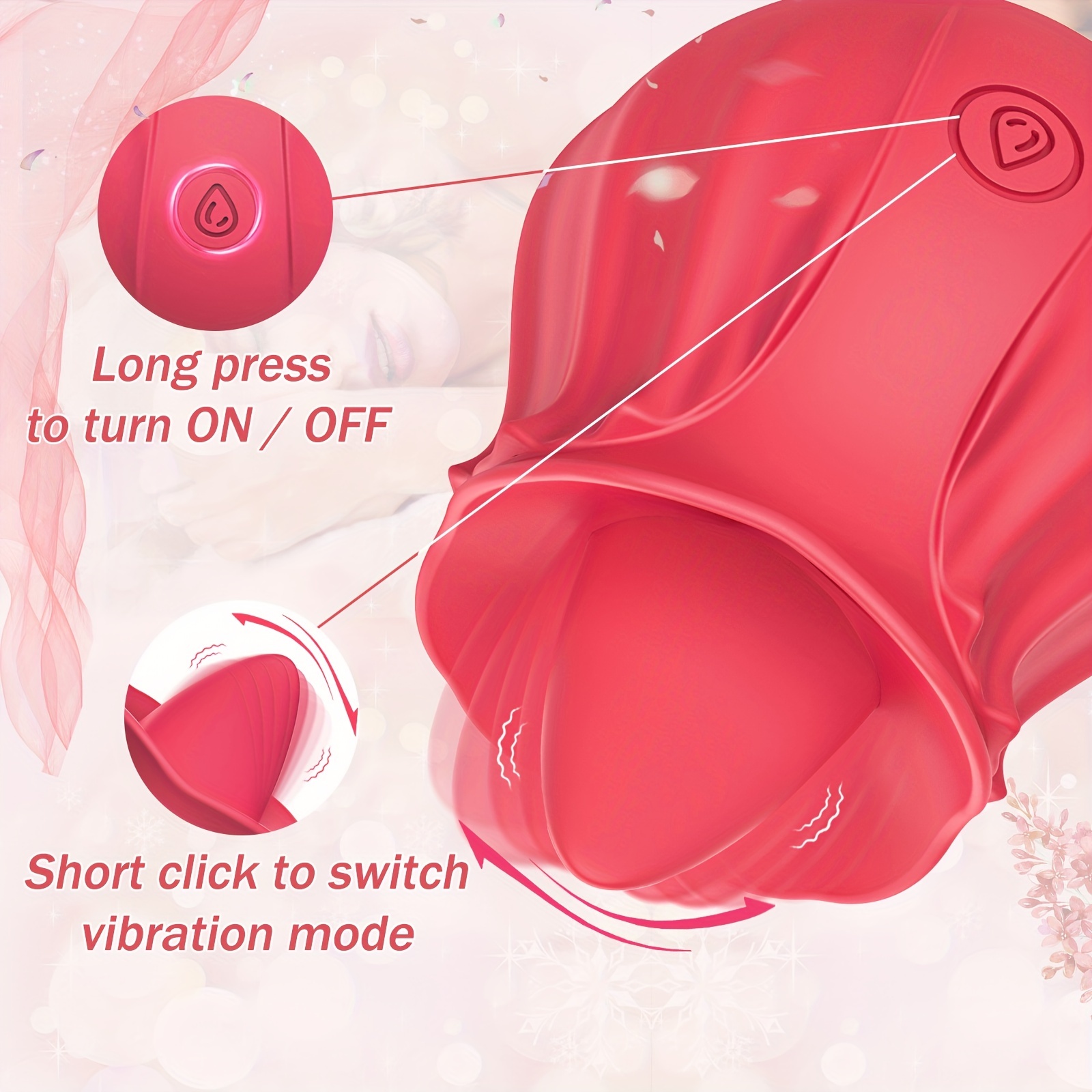 Rose Toy Vibrator for Women (9 Powerful Vibration & 9 Licking Modes)  Vibrating Tongue Clitoral Licking Toy/Waterproof Adult Sex Toys