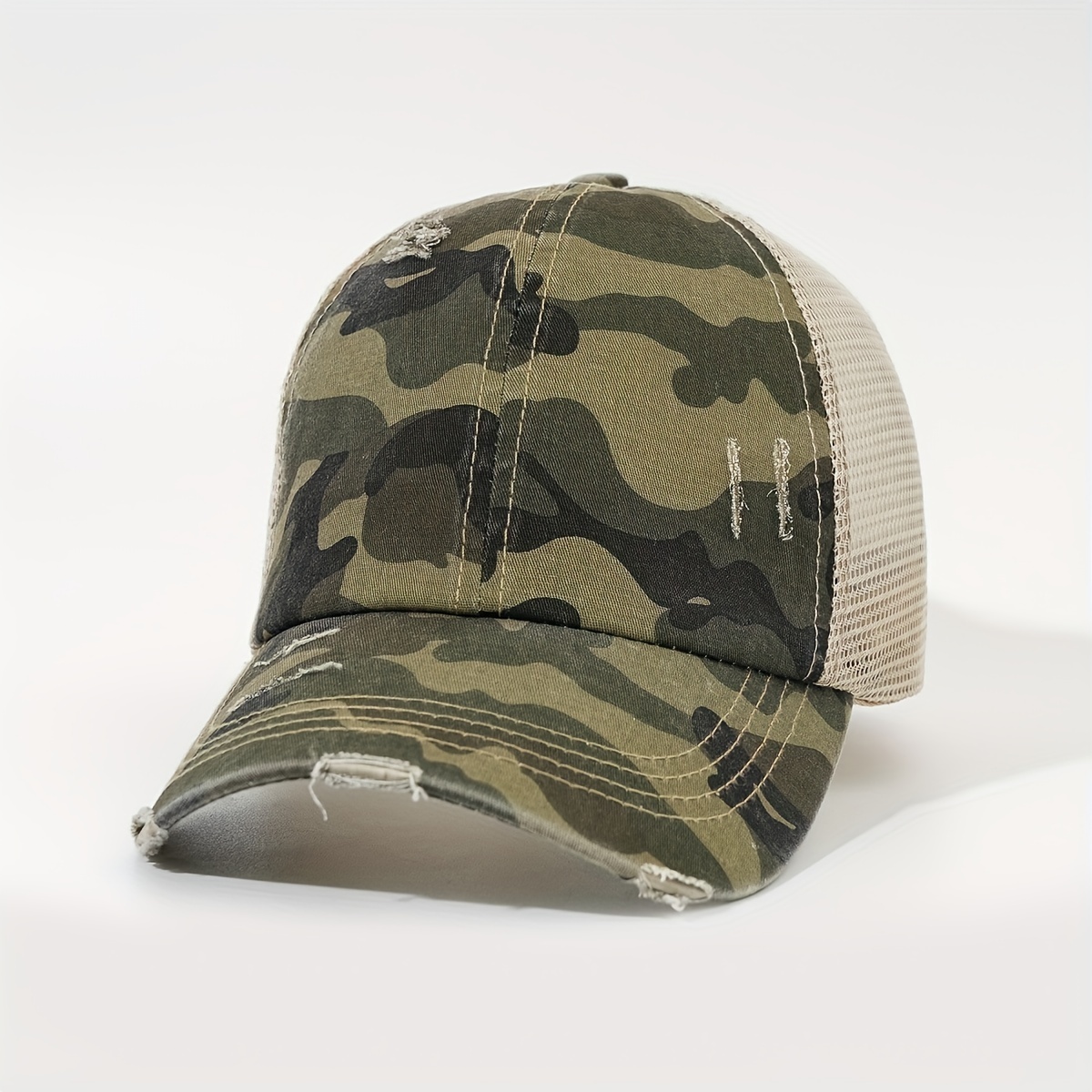 Leopard Print Ponytail Baseball Cap Mesh Trucker Hat