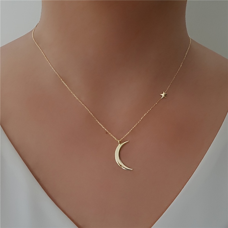 Gold Necklace Girls Simple, Moon Pendant Necklace Simple
