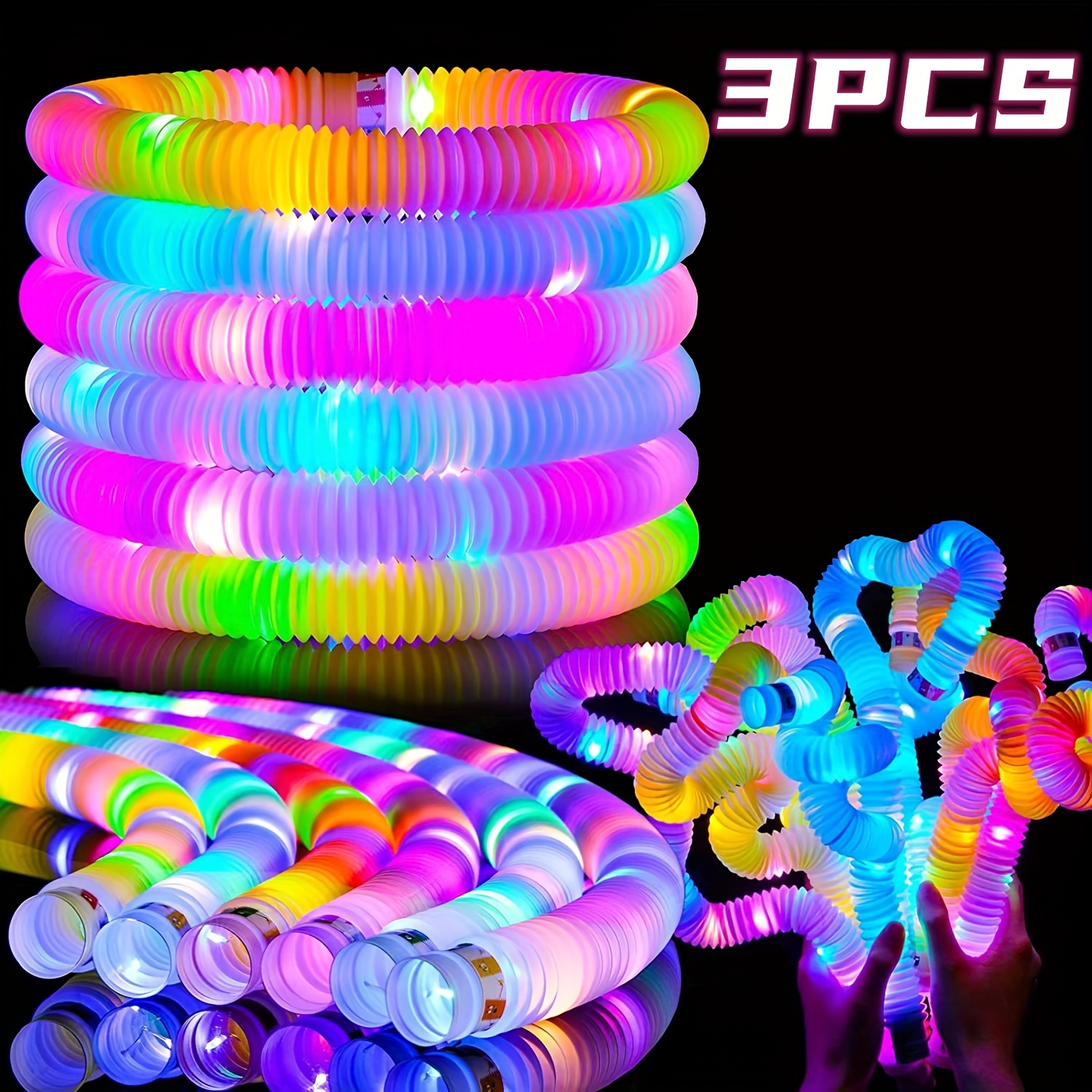 6pcs Colorful Light Up Sticks, LED Glow Sticks in The Dark Party Supplies for Kids Gifts, Light Up Pop Tubes Sensory Toys,Temu