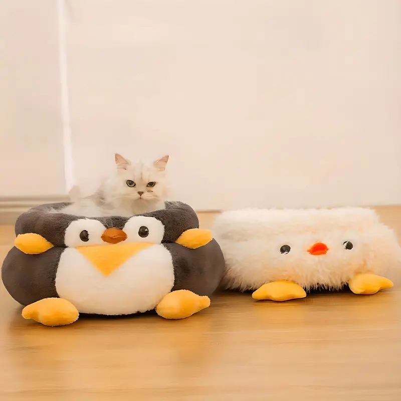 plush cute penguin duck shape cat nest four seasons universal detachable and washable cat sleeping mat pet bed for indoor cats details 3