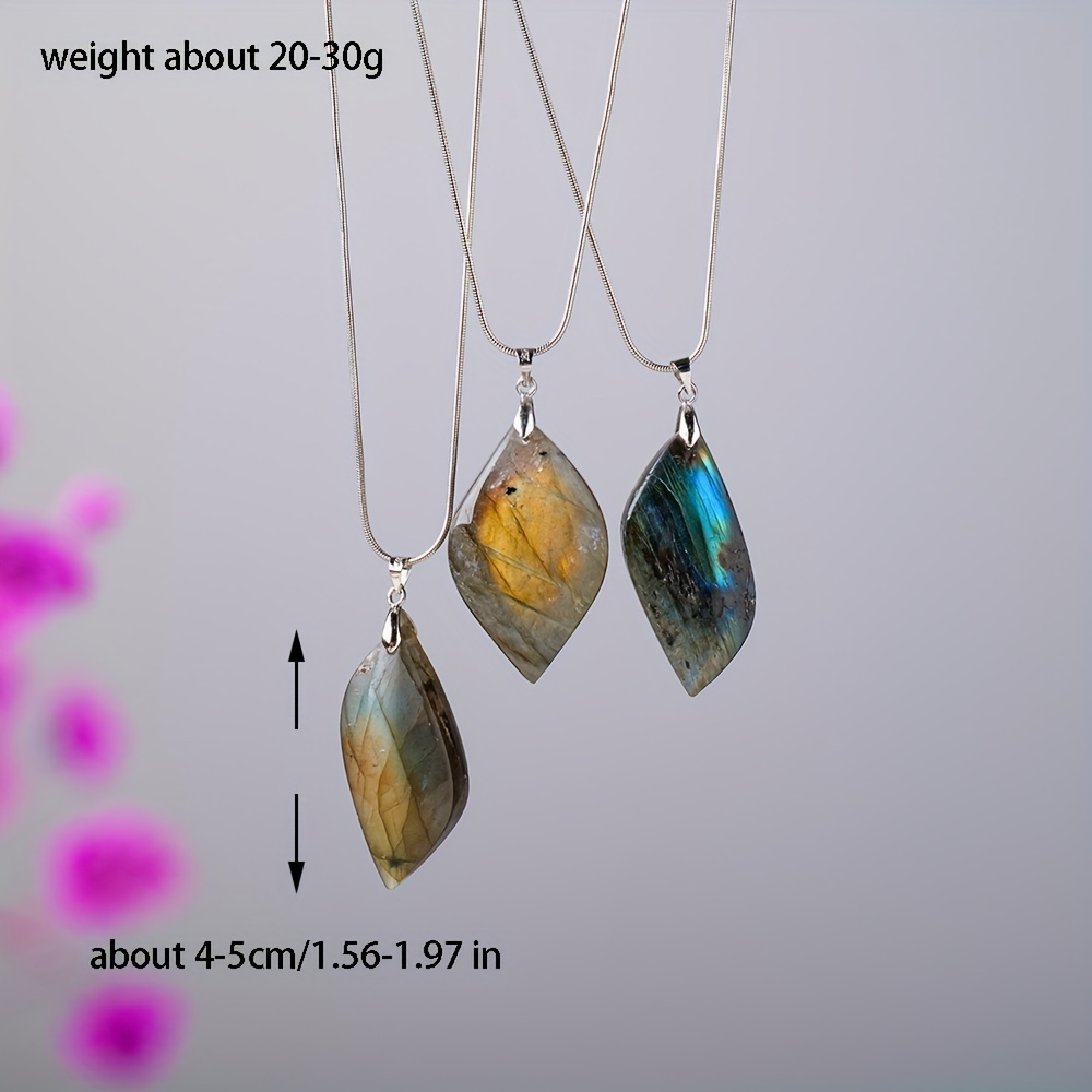 Natural Labradorite Leaf Shaped Stone Pendant